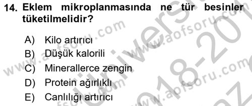 Beslenmenin Temel İlkeleri Dersi 2018 - 2019 Yılı Yaz Okulu Sınav Soruları 14. Soru