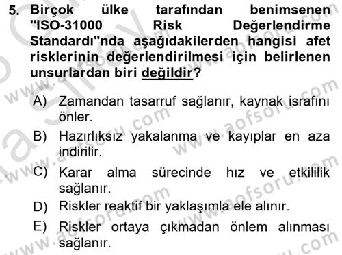 Afet Risk Azaltma Politikaları Dersi 2024 - 2025 Yılı (Vize) Ara Sınav Soruları 5. Soru