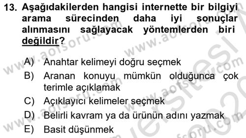 Büro Teknolojileri Dersi 2019 - 2020 Yılı (Vize) Ara Sınav Soruları 13. Soru