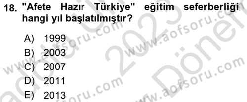 Afet Psikolojisi ve Sosyolojisi Dersi 2023 - 2024 Yılı (Final) Dönem Sonu Sınav Soruları 18. Soru