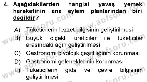 Yiyecek Ve İçecek İşletmeciliği Dersi 2022 - 2023 Yılı (Vize) Ara Sınav Soruları 4. Soru