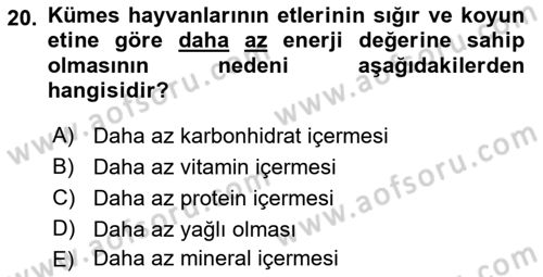 Beslenmenin Temel İlkeleri Dersi 2018 - 2019 Yılı Yaz Okulu Sınav Soruları 20. Soru