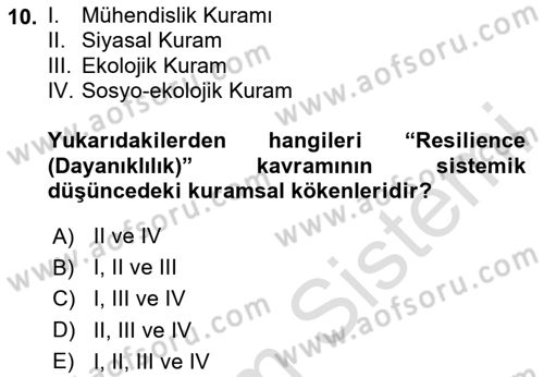 Sürdürülebilir Kentsel Dayanıklılık Dersi 2024 - 2025 Yılı (Vize) Ara Sınav Soruları 10. Soru