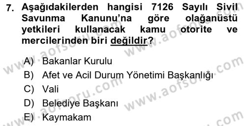 Afet Risk Azaltma Politikaları Dersi 2022 - 2023 Yılı (Final) Dönem Sonu Sınav Soruları 7. Soru