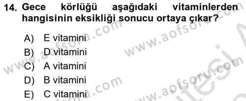 Beslenmenin Temel İlkeleri Dersi 2022 - 2023 Yılı Yaz Okulu Sınav Soruları 14. Soru