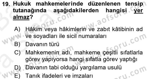 Hukuk Dili Ve Adli Yazışmalar Dersi 2015 - 2016 Yılı (Vize) Ara Sınav Soruları 19. Soru