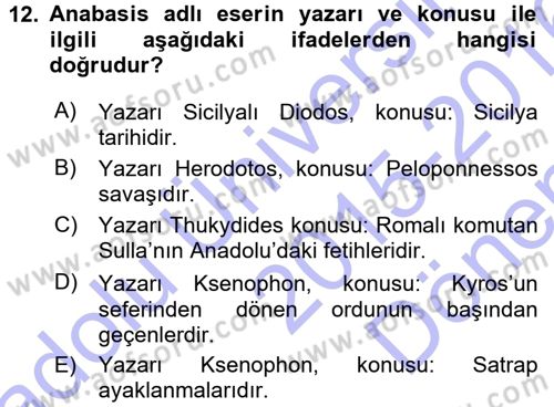 Anadolu Arkeolojisi Dersi 2015 - 2016 Yılı (Final) Dönem Sonu Sınav Soruları 12. Soru