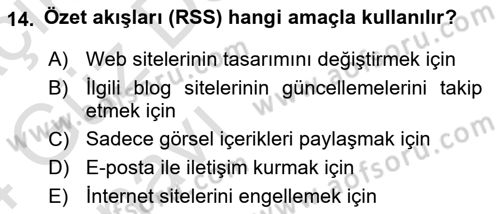 Büro Teknolojileri Dersi 2023 - 2024 Yılı (Vize) Ara Sınav Soruları 14. Soru
