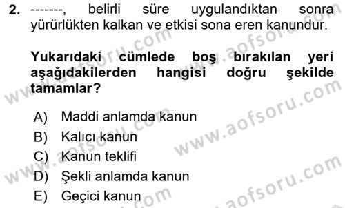 Hukuk Dili Ve Adli Yazışmalar Dersi 2021 - 2022 Yılı (Vize) Ara Sınav Soruları 2. Soru