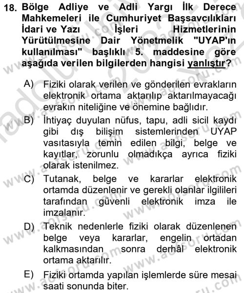Mesleki Bilgisayar Ve Uyap Dersi 2022 - 2023 Yılı Yaz Okulu Sınav Soruları 18. Soru