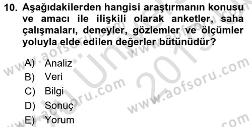 Kent, Planlama ve Afet Risk Yönetimi Dersi 2018 - 2019 Yılı 3 Ders Sınav Soruları 10. Soru