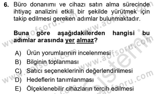 Büro Teknolojileri Dersi 2024 - 2025 Yılı (Vize) Ara Sınav Soruları 6. Soru