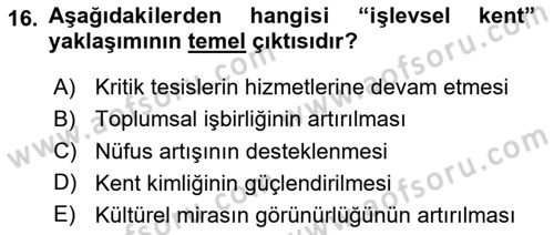 Sürdürülebilir Kentsel Dayanıklılık Dersi 2025 - 2026 Yılı (Vize) Ara Sınav Soruları 16. Soru