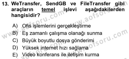 Büro Teknolojileri Dersi 2025 - 2026 Yılı (Vize) Ara Sınav Soruları 13. Soru
