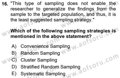 Research Methods Dersi 2021 - 2022 Yılı Yaz Okulu Sınav Soruları 16. Soru