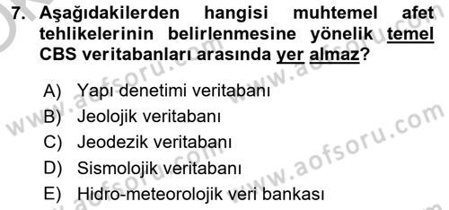 Afet Yönetimi 1 Dersi 2018 - 2019 Yılı Yaz Okulu Sınav Soruları 7. Soru