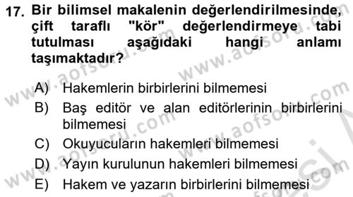 Uluslararası İlişkilerde Araştırma Yöntemleri Dersi 2023 - 2024 Yılı Yaz Okulu Sınav Soruları 17. Soru