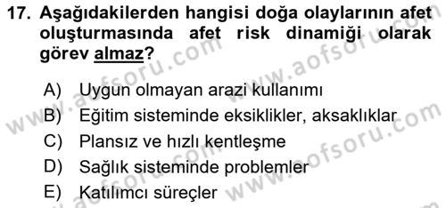 Sürdürülebilir Kentsel Dayanıklılık Dersi 2023 - 2024 Yılı (Vize) Ara Sınav Soruları 17. Soru