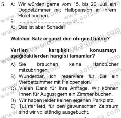 Almanca 3 Dersi 2012 - 2013 Yılı Tek Ders Sınav Soruları 5. Soru