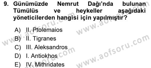 Anadolu Arkeolojisi Dersi 2015 - 2016 Yılı Tek Ders Sınav Soruları 9. Soru