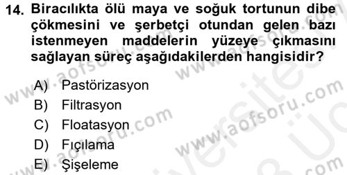 İçecek Bilgisi Dersi 2017 - 2018 Yılı 3 Ders Sınav Soruları 14. Soru