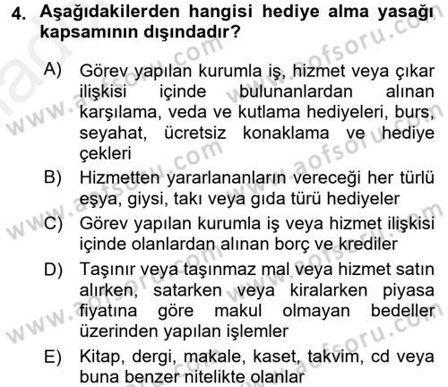 Adalet Meslek Etiği Dersi 2017 - 2018 Yılı 3 Ders Sınav Soruları 4. Soru