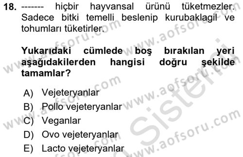 Gastronomi Tarihi Dersi 2021 - 2022 Yılı (Final) Dönem Sonu Sınav Soruları 18. Soru