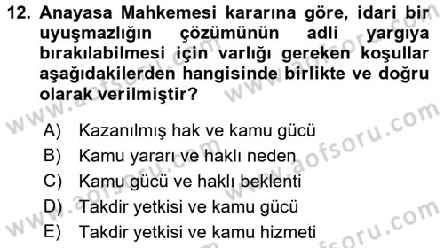 İdari Yargı Dersi 2018 - 2019 Yılı Yaz Okulu Sınav Soruları 12. Soru