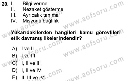 Arama Kurtarma Bilgisi ve Etik Değerler Dersi 2023 - 2024 Yılı Yaz Okulu Sınav Soruları 20. Soru