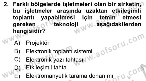 Büro Teknolojileri Dersi 2018 - 2019 Yılı Yaz Okulu Sınav Soruları 2. Soru