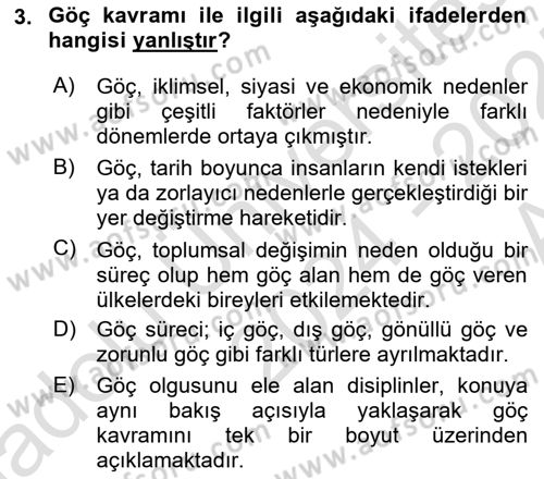 Göç Ve Göçmen Sorunları Dersi 2024 - 2025 Yılı (Vize) Ara Sınav Soruları 3. Soru