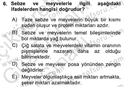 Temel Mutfak Teknikleri Dersi 2023 - 2024 Yılı (Final) Dönem Sonu Sınav Soruları 6. Soru