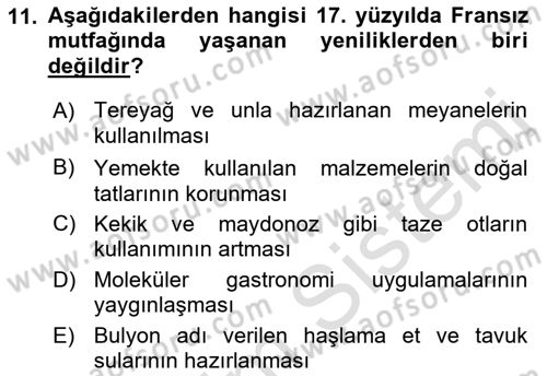 Gastronomi Tarihi Dersi 2022 - 2023 Yılı Yaz Okulu Sınav Soruları 11. Soru