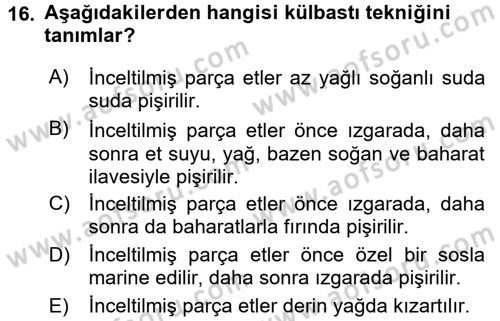 Osmanlı Mutfağı Dersi 2017 - 2018 Yılı (Vize) Ara Sınav Soruları 16. Soru