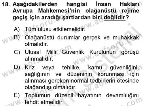 İnsan Hakları Ve Kamu Özgürlükleri Dersi 2019 - 2020 Yılı (Vize) Ara Sınav Soruları 18. Soru