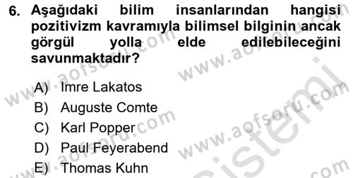 Sosyal Bilimlerde Araştırma Yöntemleri Dersi 2022 - 2023 Yılı Yaz Okulu Sınav Soruları 6. Soru
