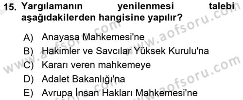 İdari Yargı Dersi 2015 - 2016 Yılı Tek Ders Sınav Soruları 15. Soru