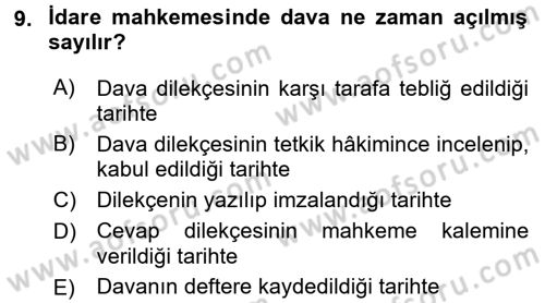 İdari Yargı Dersi 2016 - 2017 Yılı 3 Ders Sınav Soruları 9. Soru