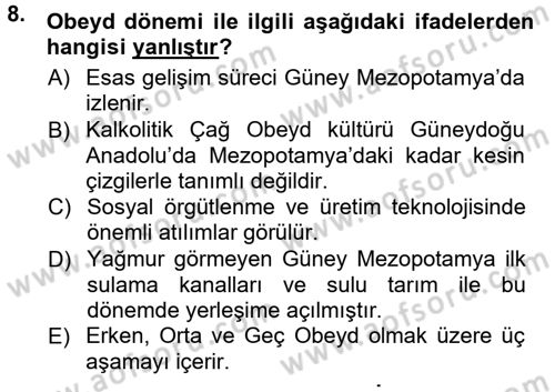Anadolu Arkeolojisi Dersi 2012 - 2013 Yılı (Vize) Ara Sınav Soruları 8. Soru