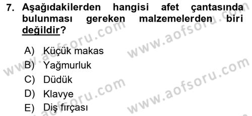 Afet Yönetimi 1 Dersi 2022 - 2023 Yılı (Final) Dönem Sonu Sınav Soruları 7. Soru