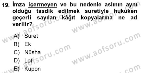 Damga Vergisi Ve Harçlar Bilgisi Dersi 2015 - 2016 Yılı (Vize) Ara Sınav Soruları 19. Soru