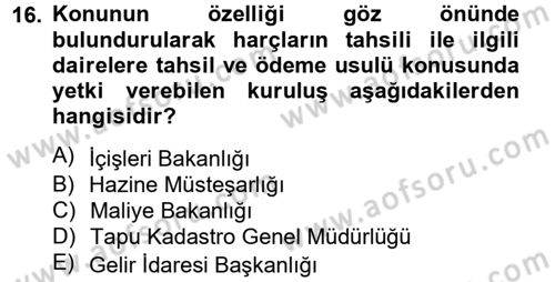 Damga Vergisi Ve Harçlar Bilgisi Dersi 2012 - 2013 Yılı (Final) Dönem Sonu Sınav Soruları 16. Soru