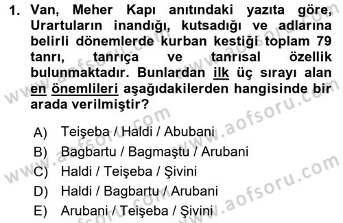 Anadolu Arkeolojisi Dersi 2018 - 2019 Yılı (Final) Dönem Sonu Sınav Soruları 1. Soru