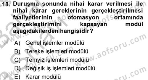 Ulusal Yargı Ağı Projesi 2 Dersi 2016 - 2017 Yılı (Vize) Ara Sınav Soruları 18. Soru