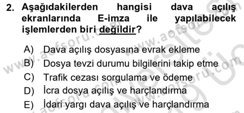 Ulusal Yargı Ağı Projesi 1 Dersi 2018 - 2019 Yılı 3 Ders Sınav Soruları 2. Soru