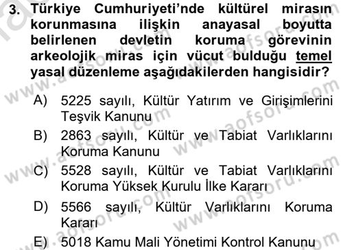 Arkeolojik Alan Yönetimi Dersi 2015 - 2016 Yılı (Final) Dönem Sonu Sınav Soruları 3. Soru
