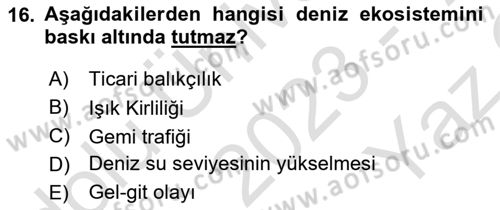 Sürdürülebilir Kentsel Dayanıklılık Dersi 2023 - 2024 Yılı Yaz Okulu Sınav Soruları 16. Soru