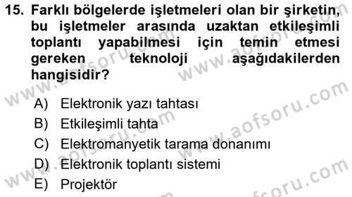 Büro Teknolojileri Dersi 2018 - 2019 Yılı (Vize) Ara Sınav Soruları 15. Soru