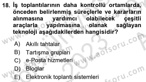 Büro Teknolojileri Dersi 2023 - 2024 Yılı (Vize) Ara Sınav Soruları 18. Soru