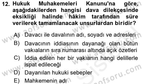 Hukuk Dili Ve Adli Yazışmalar Dersi 2015 - 2016 Yılı (Vize) Ara Sınav Soruları 12. Soru